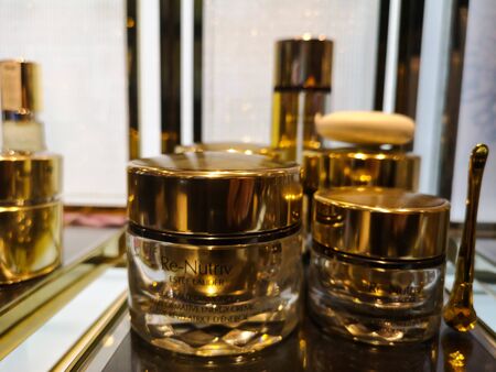Rich rejuvenating face cream Re-Nutriv Ultimate Lift Estee Lauder Ultimate Lift Regenerating Youth in Perfume and Cosmetics Store February 10, 2020 in Russia, Tatarstan, Kazan, Pushkin Street 2.のeditorial素材