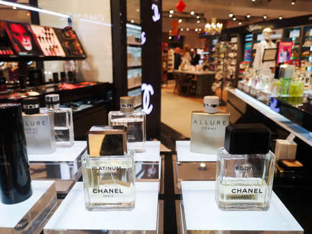 Men's cologne Egoiste Platinum Chanel eau de toilette at perfume and cosmetics store on February 10, 2020 in Russia, Tatarstan, Kazan, Pushkin Street 2.のeditorial素材