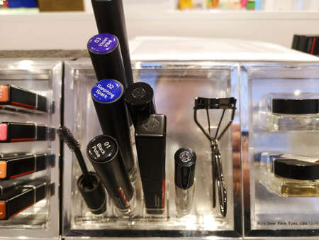 Brush and carcass for eyelashes and eyebrows shiseido in the perfume and cosmetics store on February 25, 2020 in Russia, Tatarstan, Kazan, Pushkin Street 2.のeditorial素材