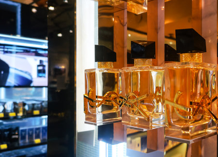 A pleasant unisex fragrance for women, Libre Intense Yves Saint Laurent eau de parfum is part of the oriental fougere group in the 22.02 perfume shop. 2021 in Russia, Kazan, st. Pavlyukhina 91のeditorial素材