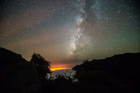 Milky way at mountain topの写真素材