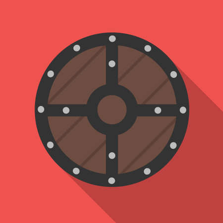 Medieval wooden round shield flat design vector illustrationのイラスト素材