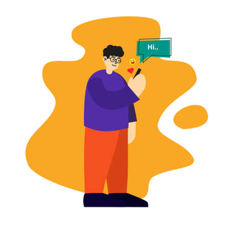 Man on phone texting chat flat design illustrationのイラスト素材