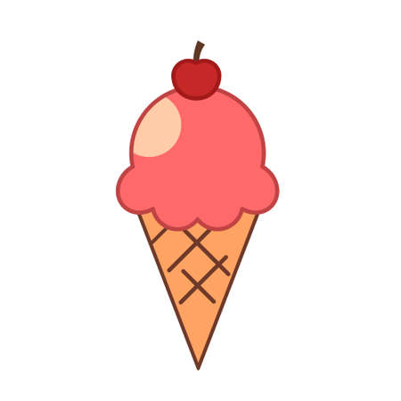Strawberry pink ice cream with cone vector illustrationのイラスト素材