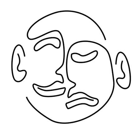 two face expression happy and sad abstract line art simple vector illustrationのイラスト素材