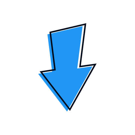 down arrow icon simple cartoon blue color, download iconのイラスト素材