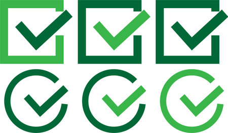 Green check mark icons inside square and circular outlines