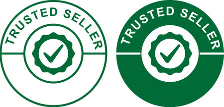 Trusted seller verification badges with circular seal and checkmark iconのイラスト素材