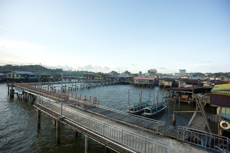 Kampung Ayer or Water Village in the city of Bandar Seri Begawan, Brunei Darussalamのeditorial素材
