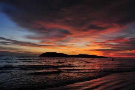 Sunset view from Cenang beach or Pantai Cenang, Langkawi, Kedah, Malaysiaの写真素材