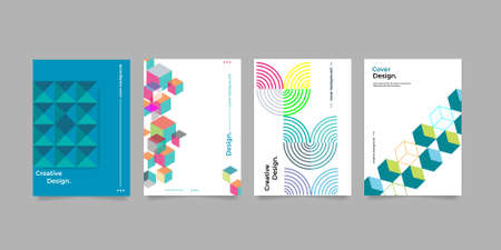 Fluid Abstract templates, cards, color cover set, and creative template sets. Geometric design, fluid, shapes.cover background.のイラスト素材