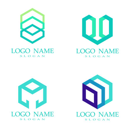 logo blend hexagon and cube shapeのイラスト素材
