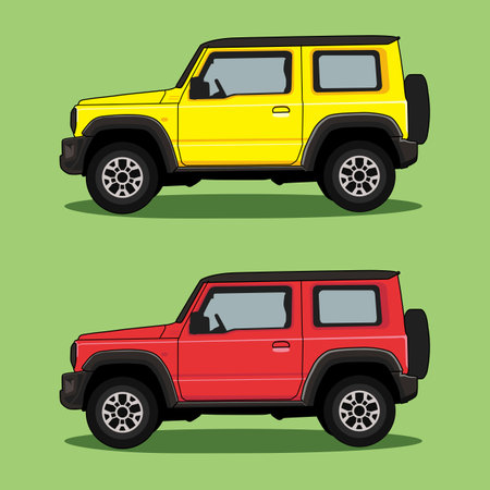 Set of 4x4 vehicles. Vector illustration in flat style.のイラスト素材
