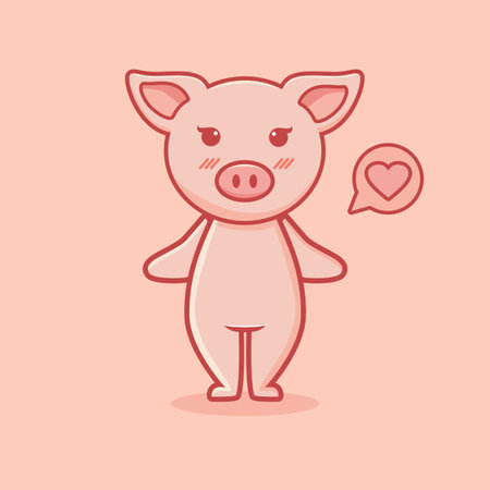 Cute pig with speech bubble. Vector illustration in flat style.のイラスト素材