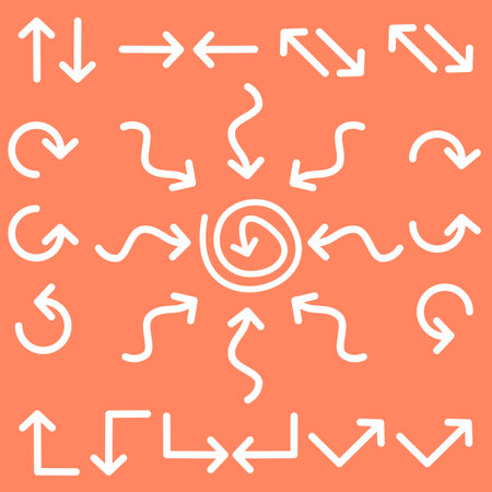 Arrows in the form of a circle. White arrows on a orange background.のイラスト素材