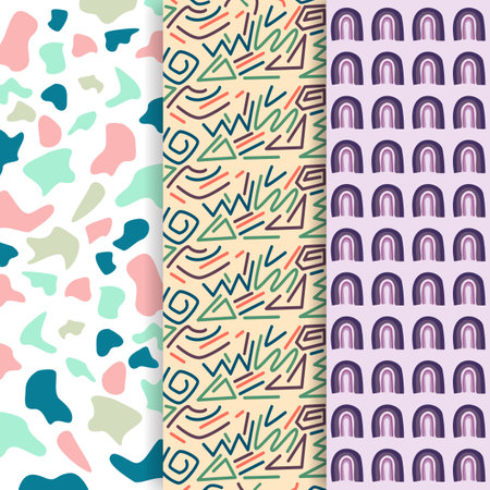 Set of four seamless patterns with abstract geometric shapes. Vector illustration.のイラスト素材
