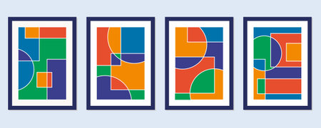 Set of abstract geometric art posters. Vector illustration. Can be used for wallpaper, web page background, web banners.のイラスト素材