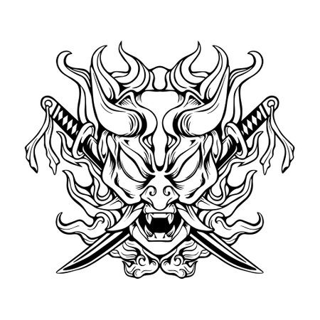 Skull of viking with two crossed swords. Vector illustration.のイラスト素材