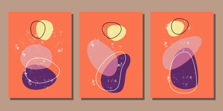 Set of abstract creative universal cards. Hand Drawn textures. Vector illustration.のイラスト素材