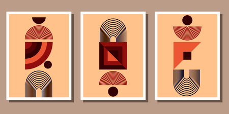 Set of abstract art posters with different shapes and textures. Vector illustrationのイラスト素材