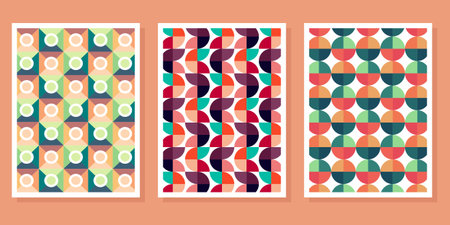 Set of abstract geometric patterns in retro style. Vector Illustration.