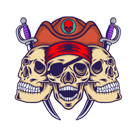 Pirate skull with saber and pirate hat. Vector illustration.のイラスト素材