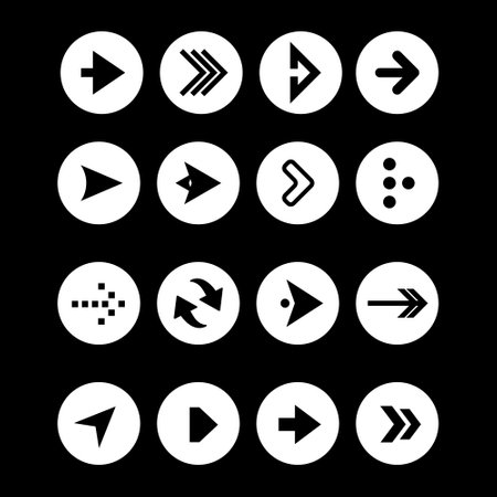 Arrow icons set in white on a black background. Vector illustrationのイラスト素材