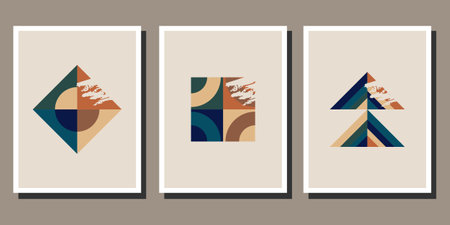 Set of abstract creative minimalist artistic hand drawn composition for wall decoration, postcard or brochure cover design. Vector illustrationのイラスト素材