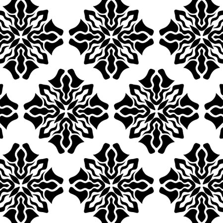 Black and white seamless pattern with abstract geometric ornament. Vector illustration.のイラスト素材