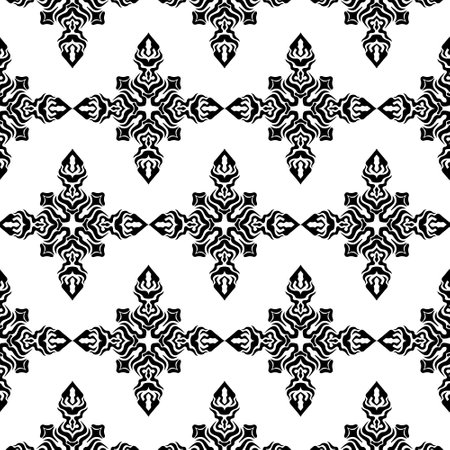 Tribal ethnic seamless pattern. Black and white vector background.のイラスト素材