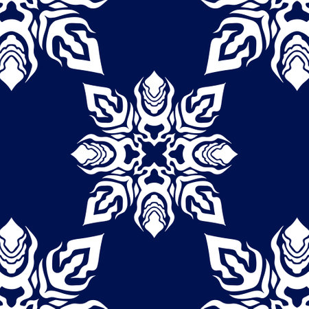 Seamless pattern with abstract geometric ornament. Blue and white colorsのイラスト素材