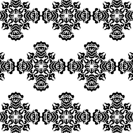 Black and white seamless pattern with oriental ornaments. Vector illustrationのイラスト素材