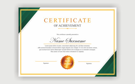 Certificate of appreciation template with green and yellow color. Vector illustrationのイラスト素材