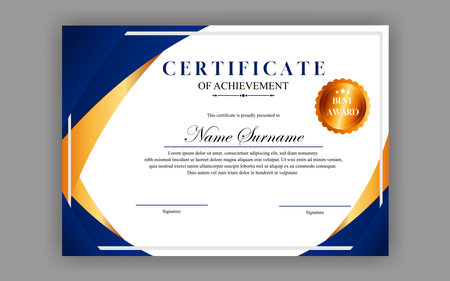 Certificate of appreciation template with blue and gold color. Vector illustrationのイラスト素材