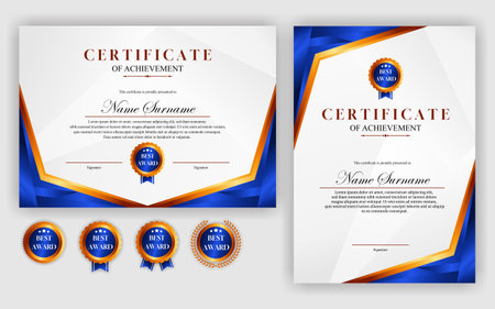 elegant certificate template with blue and gold color,vector illustrationのイラスト素材