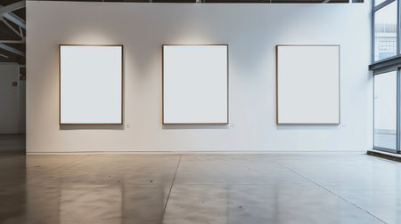 Three empty frames on the wall in modern gallery. 3d renderingの素材