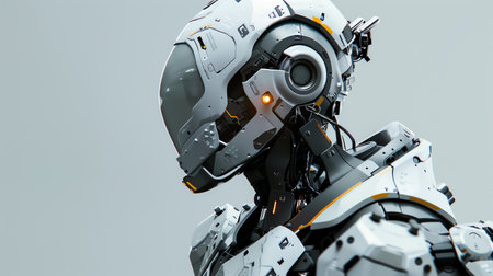 3d rendering humanoid robot isolated on gray background with copy space.の素材