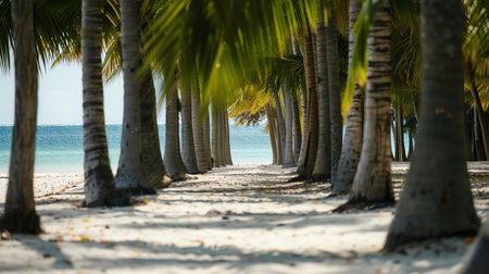 Palm trees on the sandy beach of the Caribbean island of Barbadosの素材