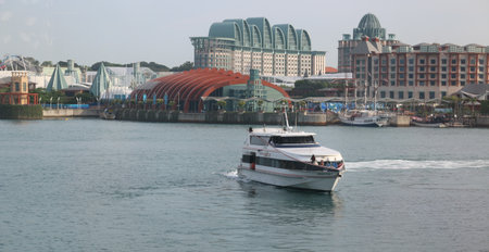 View of ships and boats in Singapore Harbor (April, 2014)のeditorial素材