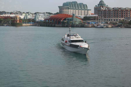 View of ships and boats in Singapore Harbor (April, 2014)のeditorial素材