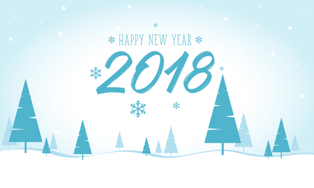 Happy New Year 2018 - Landscape, Shiny Xmas background with winter landscape with snowflakes, light, stars. Merry Christmas card. Vector Illustrationのイラスト素材