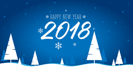 Happy New Year 2018 - Landscape, Shiny Xmas background with winter landscape with snowflakes, light, stars. Merry Christmas card. Vector Illustrationのイラスト素材