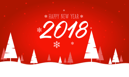 Happy New Year 2018 - Landscape, Shiny Xmas background with winter landscape with snowflakes, light, stars. Merry Christmas card. Vector Illustrationのイラスト素材