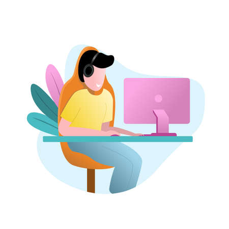 Illustration vector graphic people playing game onlineのイラスト素材
