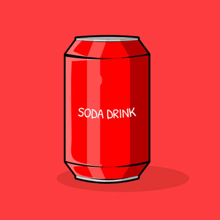 Soda drink can with red color illustration cartoon style for element design for kids and any designのイラスト素材