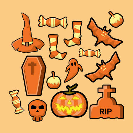 Halloween stuff vector illustration bundle of horror clip art element designのイラスト素材