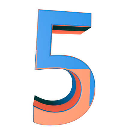 3D illustration number 5. Isolated on white background. 3D rendering. 3D font for graphic design