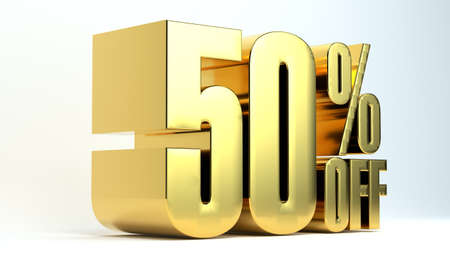 3D render 50 percent text on white background. 3d render illustration.の写真素材