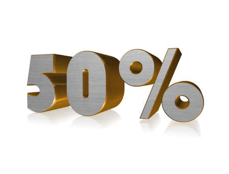 3D render 50 percent text on white background. 3d render illustration.の写真素材