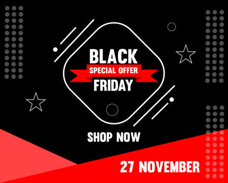 Black Friday sale promo design template. Black Friday banner, poster, badge, sticker, web advertising vector illustration.のイラスト素材